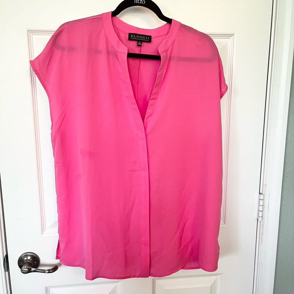 Eloquii Pink Boxy Blouse with Mandarin Collar